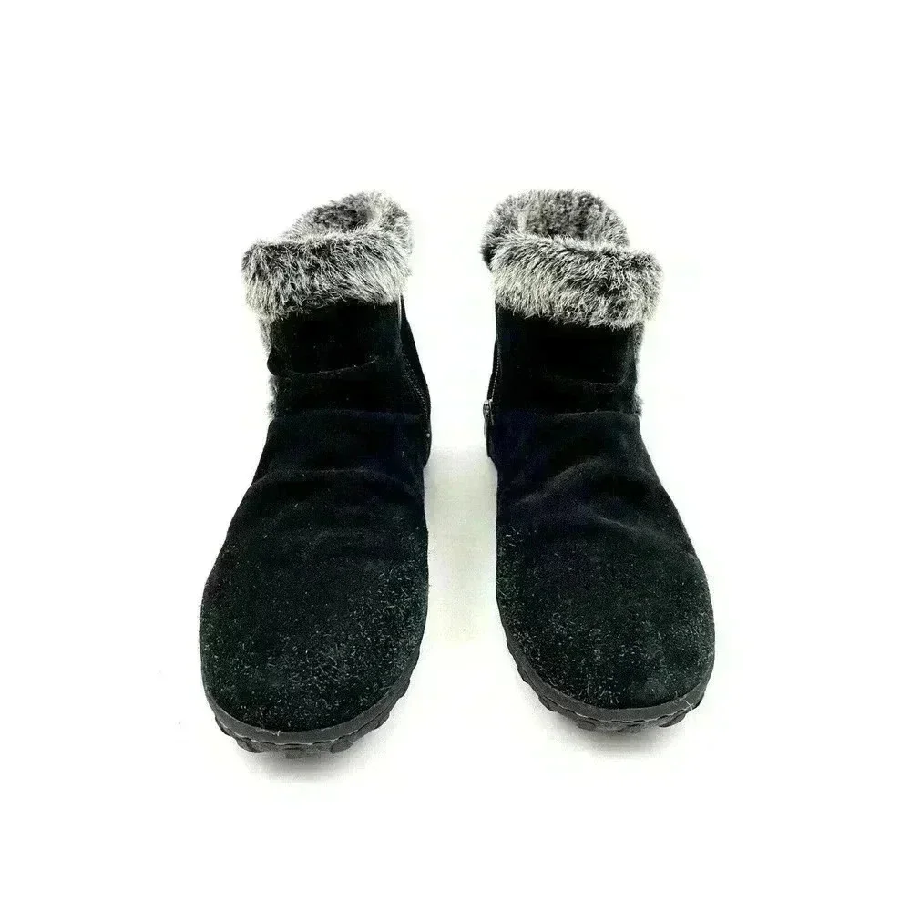 Black‎ Faux Fur Suede Zip Ankle Boots Women’s US Size 7 Khombu